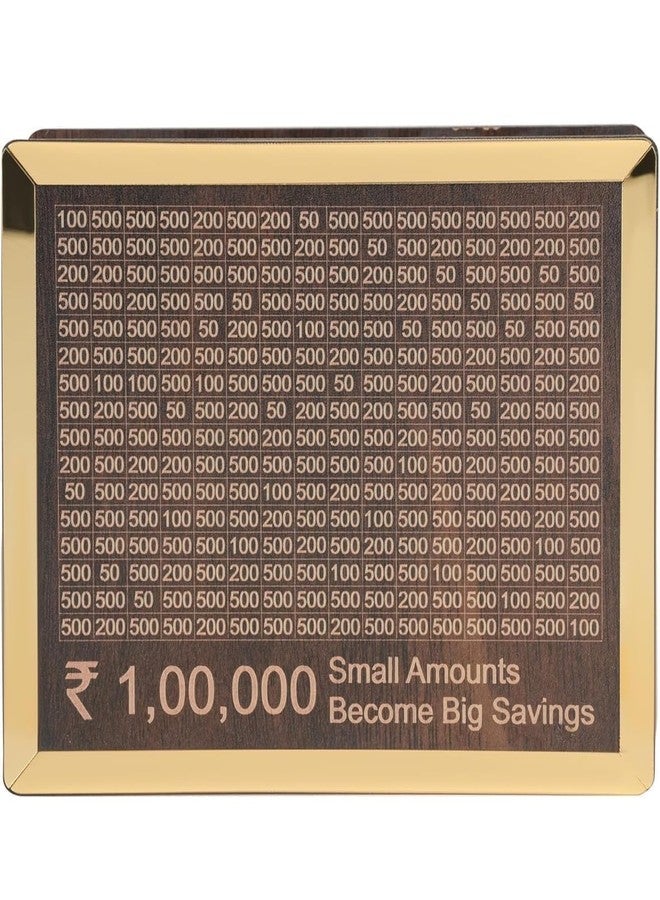 إيثيو حصالة نقود خشبية من إيثيو | صندوق عملات معدنية برقم يصل إلى 100 ألف روبية | حصالة نقود لتحدي توفير المال | تصميم ذهبي منحوت لتوفير المال - Image 1